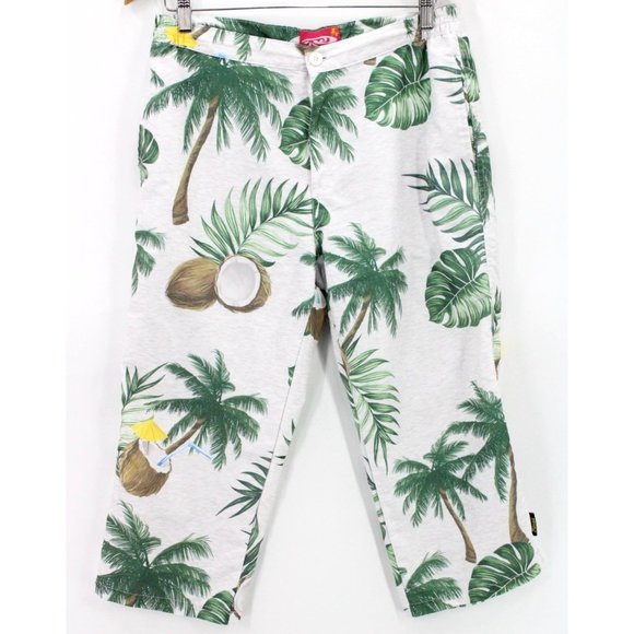 Palmwave Hawaiian Pants Womens Gray All Over Print Flat Front Size Large L - Picture 1 of 9